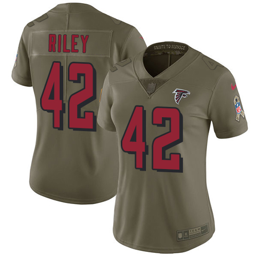 Nike Falcons #42 Duke Riley Olive Women's Stitched NFL Limited Salute to Service Jersey - Click Image to Close